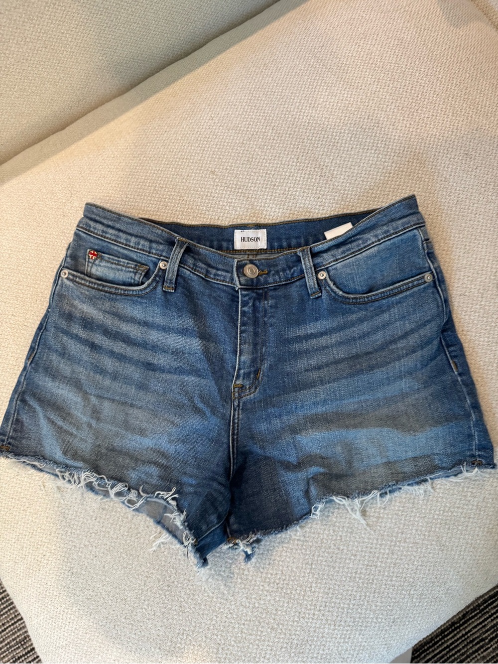Hudson Jeans Medium Blue Denim Raw Hem Cutoff Shorts - Women